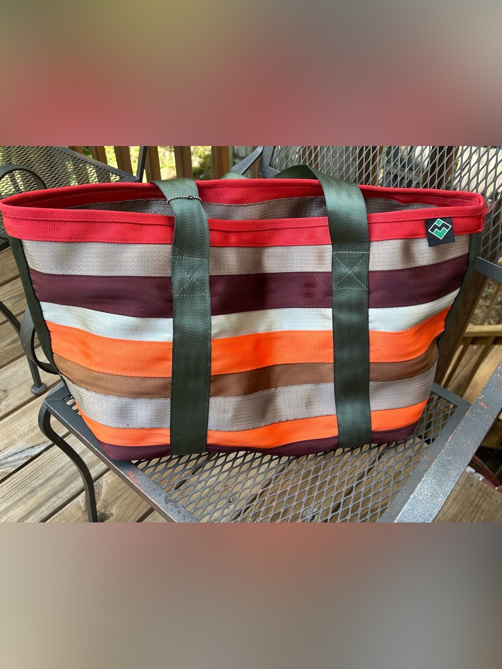 Striped Multi-Color Women's Tote Bag - Orange, Brown, Red